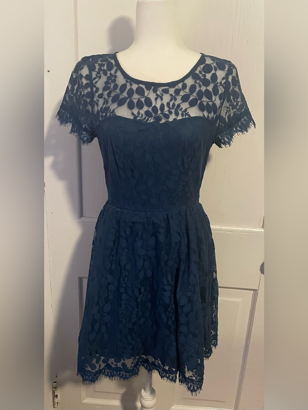 LC Lauren Conrad Navy Blue Lace Fit-and-Flare Dress